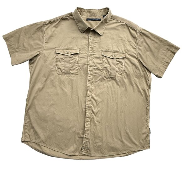 Sean John Shirt Men 4XB Tan Button Up Short Sleeve Cotton Stretch Pockets Casual - Picture 1 of 7
